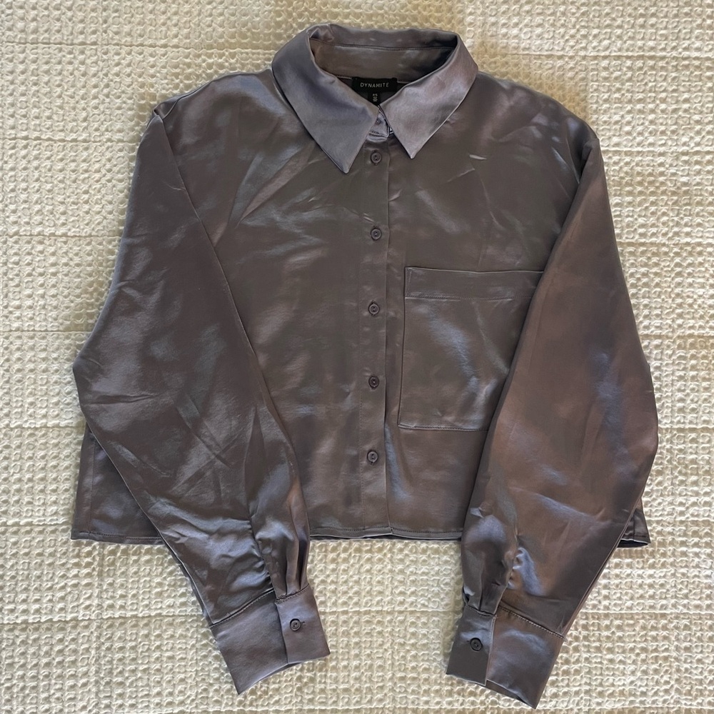 Dynamite Purple-Grey Button Down Blouse